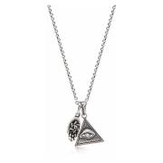 Men's Silver Necklace with Eye of Ra Triangle and Hamsa Hand Pendant