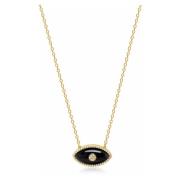 Womens Black Enamel Evil Eye Necklace