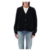 Svart V-hals Ull Cardigan Aw24