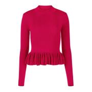 Ruffle Peplum Sweater i Rosa