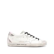 Hvite Skinn Sneakers Distressed Finish