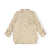 Beige Vasket Sateng Oversized Skjorte