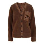 Cognac V-hals Cardigan med Monogram Print