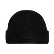 Sort Ribbestrikket Logo Beanie Lue