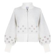 Offwhite Cardigan Glidelås Kvalitet Ull Alpakka