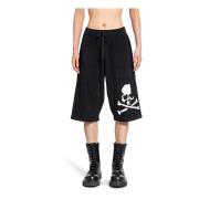 Sort Nylon Strikke Shorts med Skull