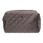 Velvet Square Quilted Make-Up Pouch Stor Mørk GRÅ