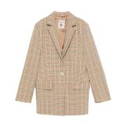 Rutete Mønster Blazer Jakke Beige