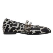 Kvinners Fluffy Leopard Print Ballet Flats med en Spenne Er00115697