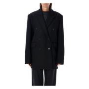 Svart Ullblanding Blazer Peacoat