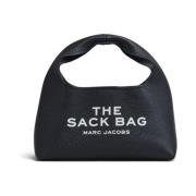 Sort Skinn Sack Bag med Logo Print