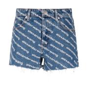 Logo Print High Waist Denim Shorts