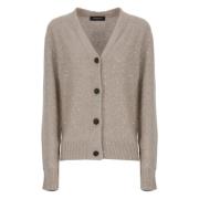 Beige Ull Cardigan med Paljetter