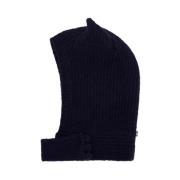 Blå Strikket Horn Beanie Balaclava