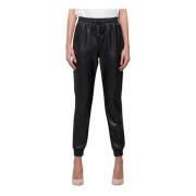 Faux Leather Joggers Bukser Svart