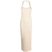 Krem Metallisk Beige Maxi Kjole