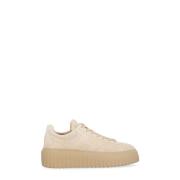 Beige Semsket Skinn Sneakers for Kvinner