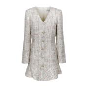 Pearl Button Tweed Mini Dress