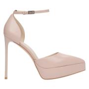 Beige Platform Pumps med Ankelen Stropp