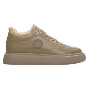 Beige Vinter High-Top Skinn Pels Sneakers