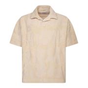 Beige Polo Skjorte Klassisk Bowling Hals