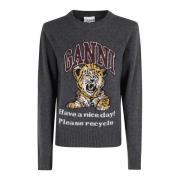 Tiger Grafisk Ull Crewneck Genser