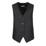 Svart Pinstripe Vest med Frontlommer