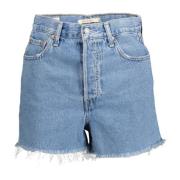 Blå Dame Denim Shorts Med Frynset Kant