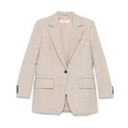 Beige Ull Blazer med Innsnitt Revers