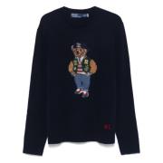 Navy Blue Polo Bear Strikket Genser