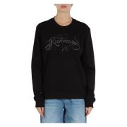 Bomullsblandet sweatshirt med rhinestone-logo