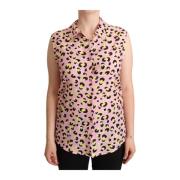 Leopard Print Sleeveless Polo Shirt