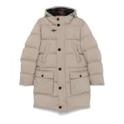 Beige dunparkas med hette