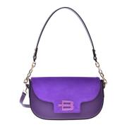 Shoulder bag in purple suede and leather