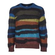 Sort Abstrakt Stripet Crew Neck Genser