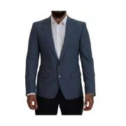 Blå Ull Slim-Fit Blazer Jakke