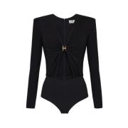 Sort svart jersey body med cut-out