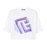 Cropped T-skjorte med neonprintet labyrintlogo