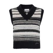 Svart Ull Stripe Vest Jakke