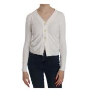 Elegant hvit cardigan-bluse V-hals