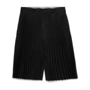 Sorte Plisserte Knelange Shorts