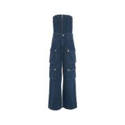 Cargo Denim Overall med Glidelås