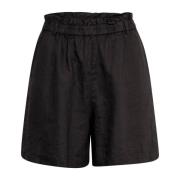 Sorte Shorts med Rysjekant i Midjen