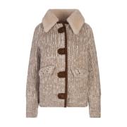 Beige Bomberjakke med Shearling Krage