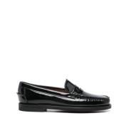 Sort skinn slip-on sandaler