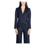 Blå Pinstripe Revers Krage Blazer