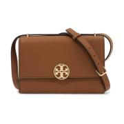 Hamret skinn crossbody-veske med dobbel T-logo