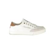 Hvite polyester sneakers med lisser, kontrastdetaljer, logo