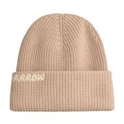 Beige Bomull Beret med Tonal Søm