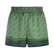 Grønne Silkeshorts med Memphis Wave Hem